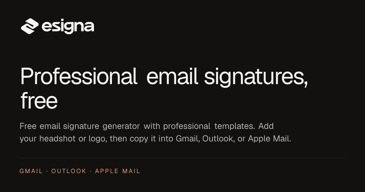Visuel officiel eSigna, générateur de signatures email pour Gmail, Outlook et Apple Mail