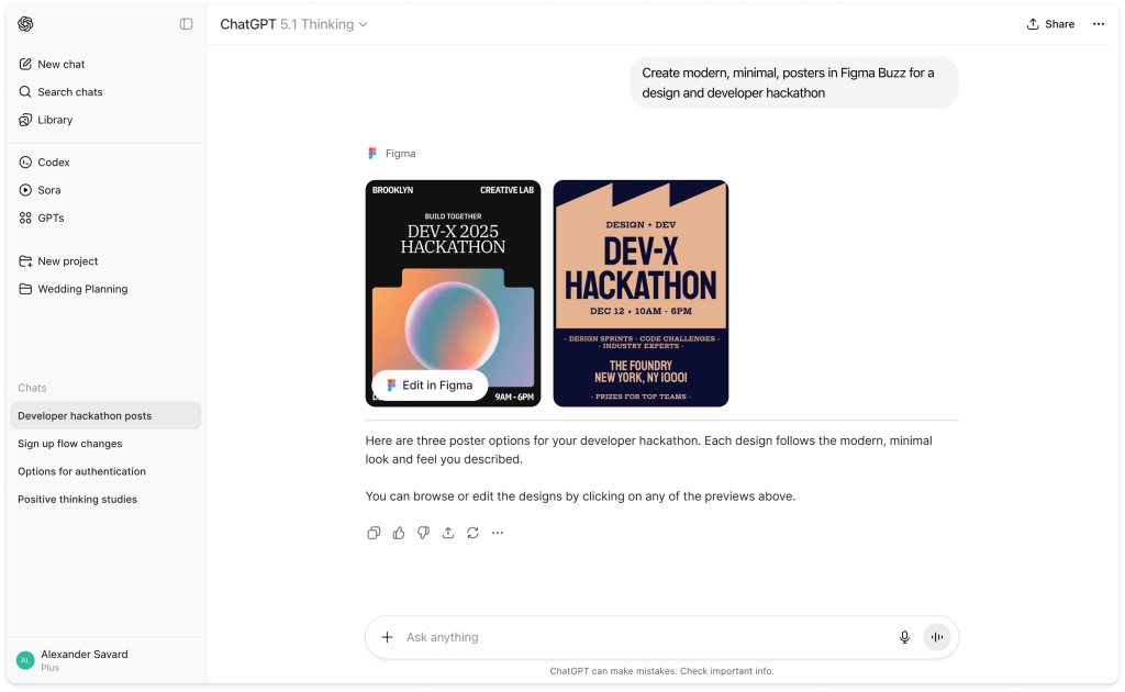 Deux propositions d’affiches dans l’exemple officiel Figma Buzz et ChatGPT
