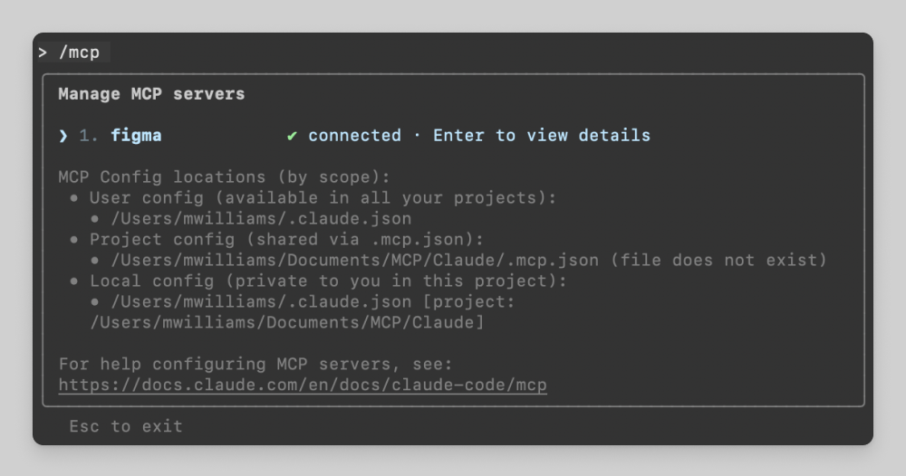 Serveur MCP Figma connecté dans Claude Code