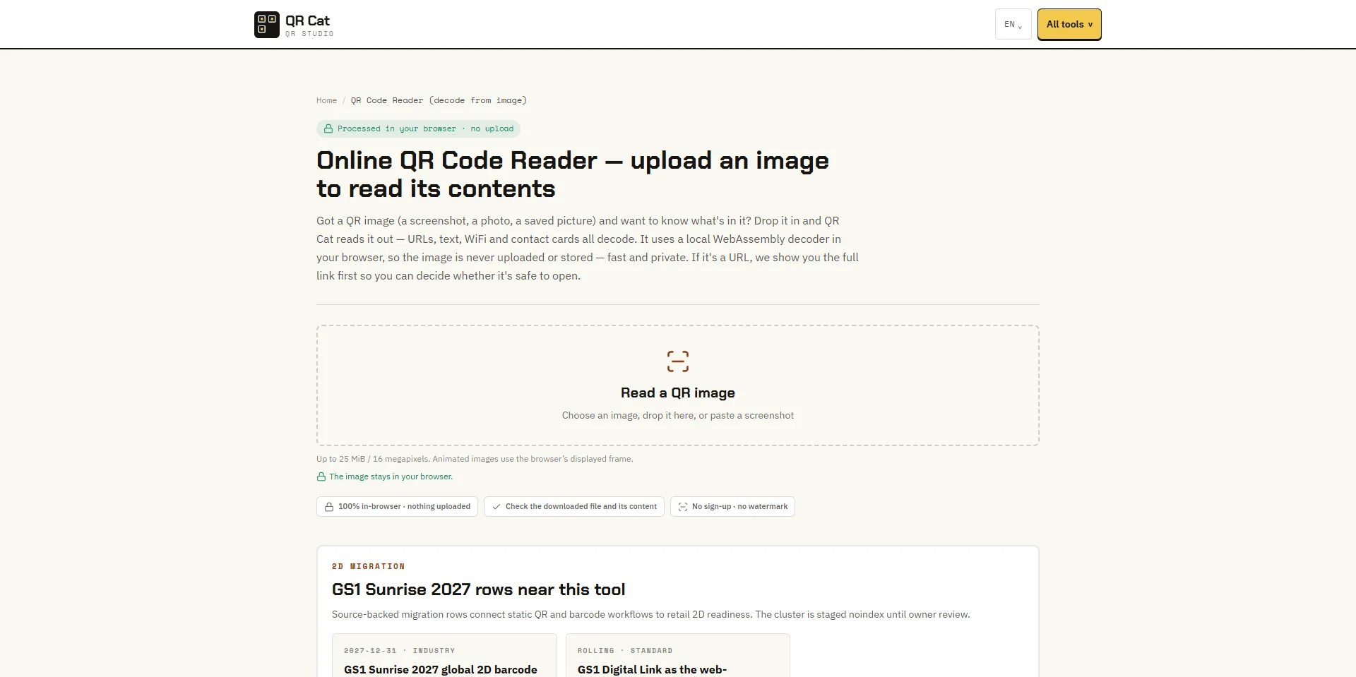 Online QR Code Reader — upload an image to read its contents - QR C_